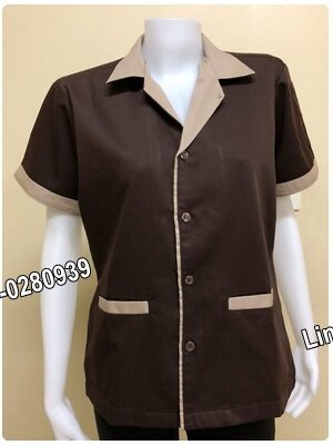 เสื้อแม่บ้านคอฮาวายแขนสั้นสีน้ำตาล (รหัส C2)