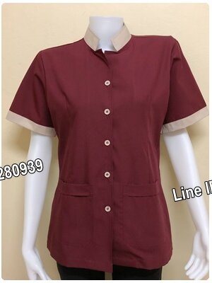 เสื้อแม่บ้านคอจีนแขนสั้นสีเลือดหมู/ครีม (รหัส C7)