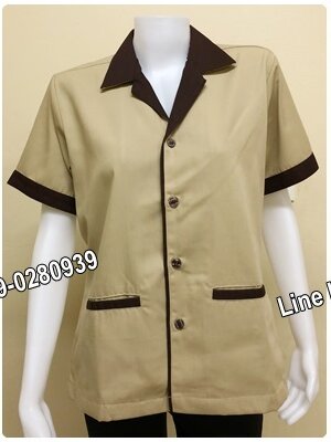 เสื้อแม่บ้านคอฮาวายแขนสั้นสีน้ำตาลอ่อน (รหัส C3)