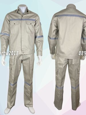 ชุดช่างแจ็คเก็ตแขนยาวผ้าเวสปอยท์ 4 กระเป๋าสีเบจกากี (ติดสะท้อนแสง) กางเกงช่างผ้าเวสปอยท์ 7 กระเป๋าสีเบจกากี (ติดสะท้อนแสง)
