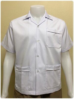 รหัส A1 : เสื้อช่างแขนสั้นผ้าคอมทวิวสามกระเป๋าสีขาวล้วน