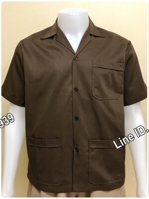 เสื้อช็อปแขนสั้นแบบสามกระเป๋าสีน้ำตาลล้วน (รหัส A9)