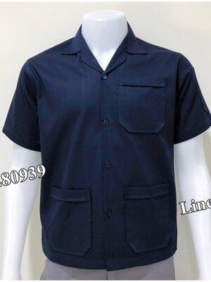 รหัส A95 : เสื้อช็อปแขนสั้นแบบสามกระเป๋าสีกรมท่าล้วน