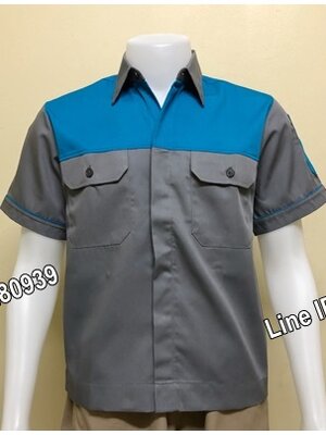 เสื้อช็อปแขนสั้นแบบเทาอกฟ้ากระดุมซ่อนสาบ (รหัส A35)