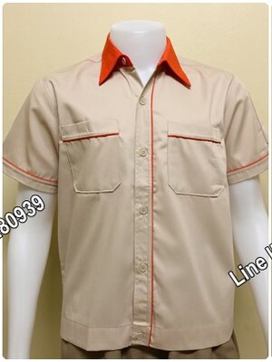 เสื้อช็อปแขนสั้นแบบครีมกุ้นส้ม (รหัส A24)