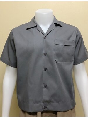 เสื้อช็อปแขนสั้นแบบกระเป๋าเดียวเอวจั้มสีเทาล้วน (รหัส A43)