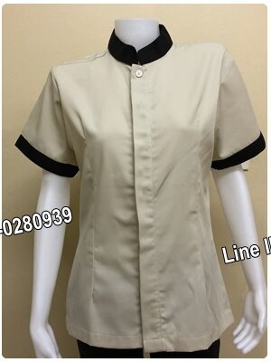 เสื้อแม่บ้านคอจีนแขนสั้นสีครีม/ดำ(รหัส C5)