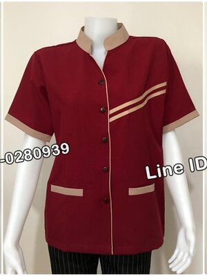 เสื้อแม่บ้านคอจีนแขนสั้นสีเลือดหมู/น้ำตาลอ่อน (รหัส C11 )