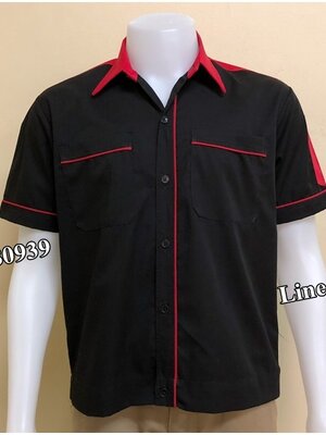 เสื้อช่างแขนสั้นแบบดำบ่าแดง (รหัส A83)