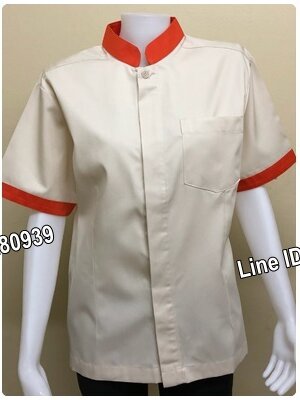 เสื้อแม่บ้านคอจีนแขนสั้นสีครีม/ส้ม (รหัส C6)