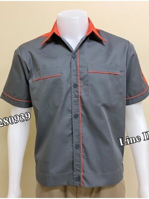 เสื้อช็อปแขนสั้นแบบเทาบ่าส้ม (รหัส A91)