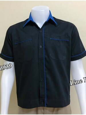 เสื้อช็อปแขนสั้นแบบดำกุ้นน้ำเงิน (รหัส A90)