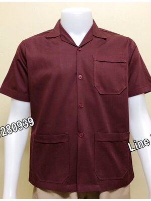 เสื้อช็อปแขนสั้นแบบสามกระเป๋าสีเลือดหมูล้วน (รหัส A31)