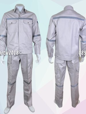 ชุดช่างแจ็คเก็ตแขนยาวผ้าเวสปอยท์ 4 กระเป๋าสีเทาอ่อน (ติดสะท้อนแสง) กางเกงช่างผ้าเวสปอยท์ 7 กระเป๋าสีเทาอ่อน (ติดสะท้อนแสง)