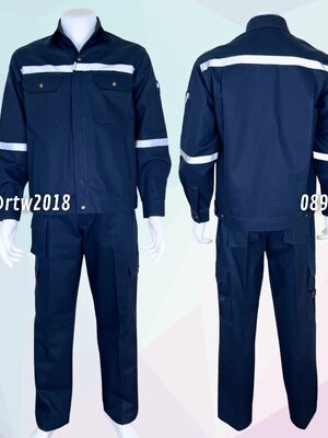 ชุดช่างแจ็คเก็ตแขนยาวผ้าเวสปอยท์ 4 กระเป๋าสีกรมท่า (ติดสะท้อนแสง) กางเกงช่างผ้าเวสปอยท์ 7 กระเป๋าสีกรมท่า