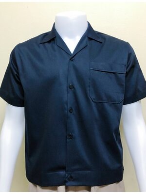 เสื้อช็อปแขนสั้นแบบกระเป๋าเดียวเอวจั้มสีกรมท่าล้วน (รหัส A44)