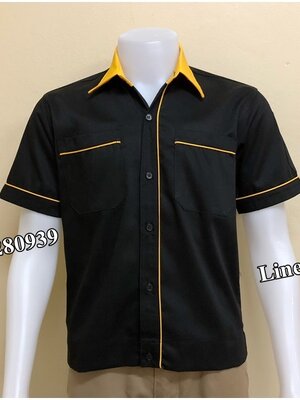 เสื้อช่างแขนสั้นแบบดำกุ้นเหลือง (รหัส A79)
