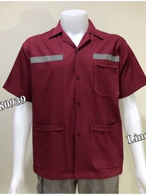 เสื้อช็อปแขนสั้นแบบสามกระเป๋าสีเลือดหมูติดสะท้อนแสง (รหัส A105)