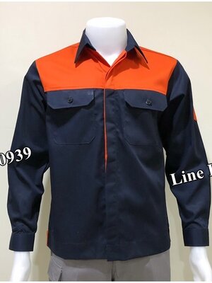 รหัส A100 : เสื้อช็อปแขนยาวผ้าคอมแบบกรมอกส้มกระดุมซ่อนสาบ