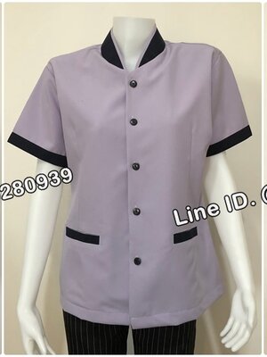 เสื้อแม่บ้านคอจีนแขนสั้นสีม่วงเทา/กรมท่า (รหัส C12 )