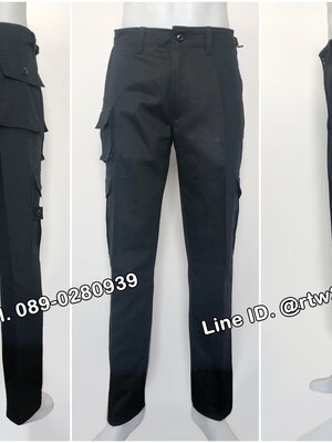 กางเกงช่างผ้าเวสปอยท์ทรงทหาร 7 กระเป๋า สีดำ (รหัส B11)