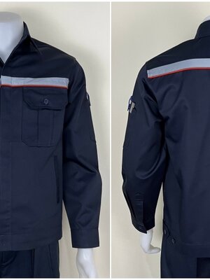 รหัส AB13.1 : เสื้อช่างแขนยาวผ้าคอมทวิวสีกรมท่า 4 กระเป๋า (กุ้นส้ม) (ติดสะท้อนแสง) (ซ่อนสาบ)