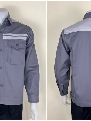 รหัส AB8.4 : เสื้อช่างแขนยาวผ้าคอมทวิวสีเทาคาดอกเทาอ่อนคู่