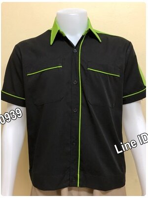เสื้อช็อปแขนสั้นแบบดำบ่าเขียว (รหัส A57)