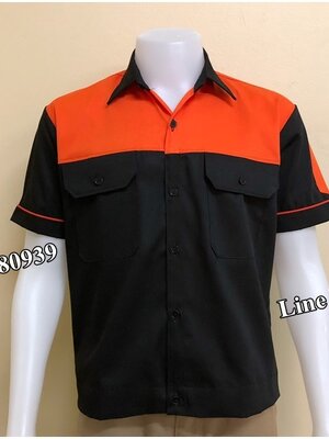 เสื้อช่างแขนสั้นแบบดำอกส้ม (รหัส A81)