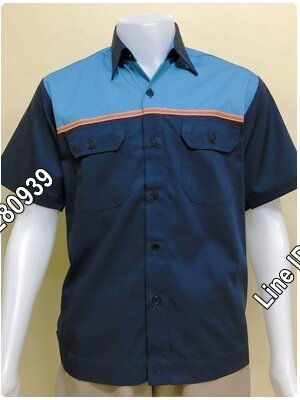 เสื้อช็อปแขนสั้นแบบกรมอกฟ้ากุ้นสะท้อนส้ม (รหัส A1)