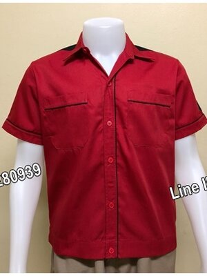 เสื้อช็อปแขนสั้นแบบแดงบ่าดำ (รหัส A42)