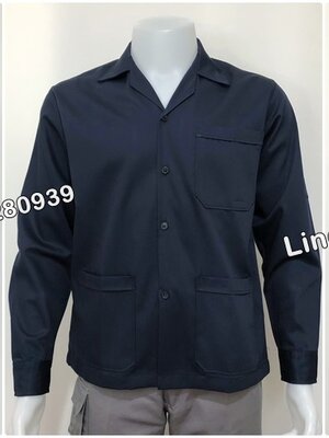 เสื้อช็อปแขนยาวผ้าคอมทวิวแบบสามกระเป๋าชายเสื้อปล่อยสีกรมล้วน (รหัส A114)