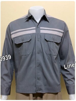 เสื้อช๊อปแขนยาวผ้าคอมแบบสีเทาคาดอกขาวคู่ (รหัส A63)