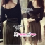 Lady Fluffy Midi Dress มิดี้เดรส เดรสยาวเสื้อผ้ายืดต่อกระโปรงผ้าโปร่งฟูฟ่อง สีดำ-เขียวขี้ม้า