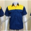เสื้อช็อปแขนสั้นแบบน้ำเงินอกเหลืองกระดุมซ่อนสาบ (รหัส A4)