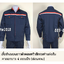 รหัส AB5 : เสื้อช่างแขนยาวผ้าคอมทวิวสีกรมท่าแต่งส้มคาดอกขาว 4 กระเป๋า (ซ่อนสาบ)